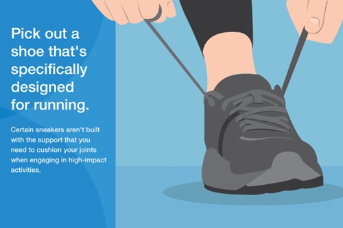 Graphic of runner lacing up running shoes.
